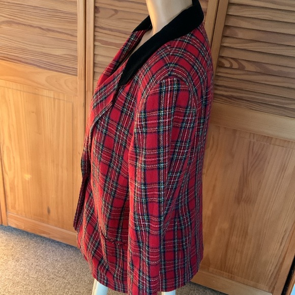 Kim Rogers vintage plaid blazer red & black holiday goth punk velvet collar - Picture 4 of 10